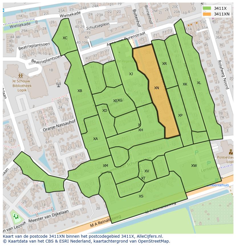 Afbeelding van het postcodegebied 3411 XN op de kaart.