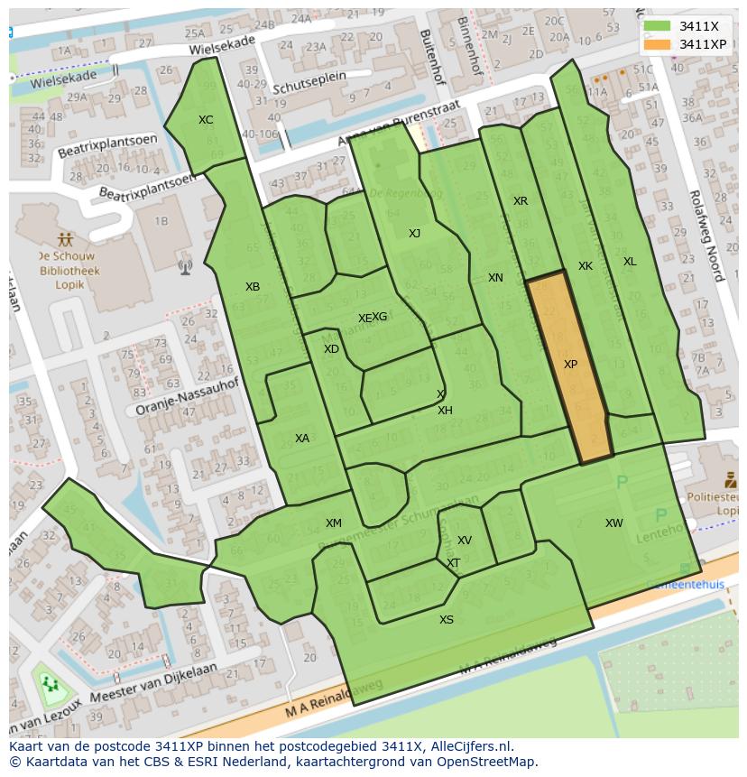 Afbeelding van het postcodegebied 3411 XP op de kaart.