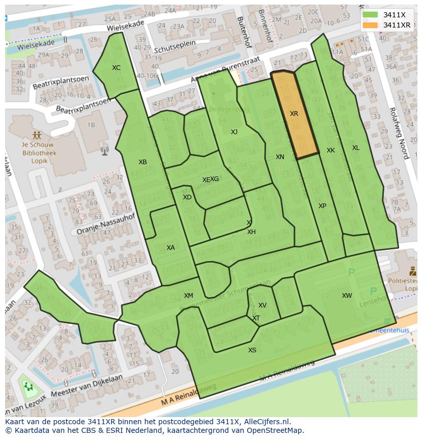 Afbeelding van het postcodegebied 3411 XR op de kaart.
