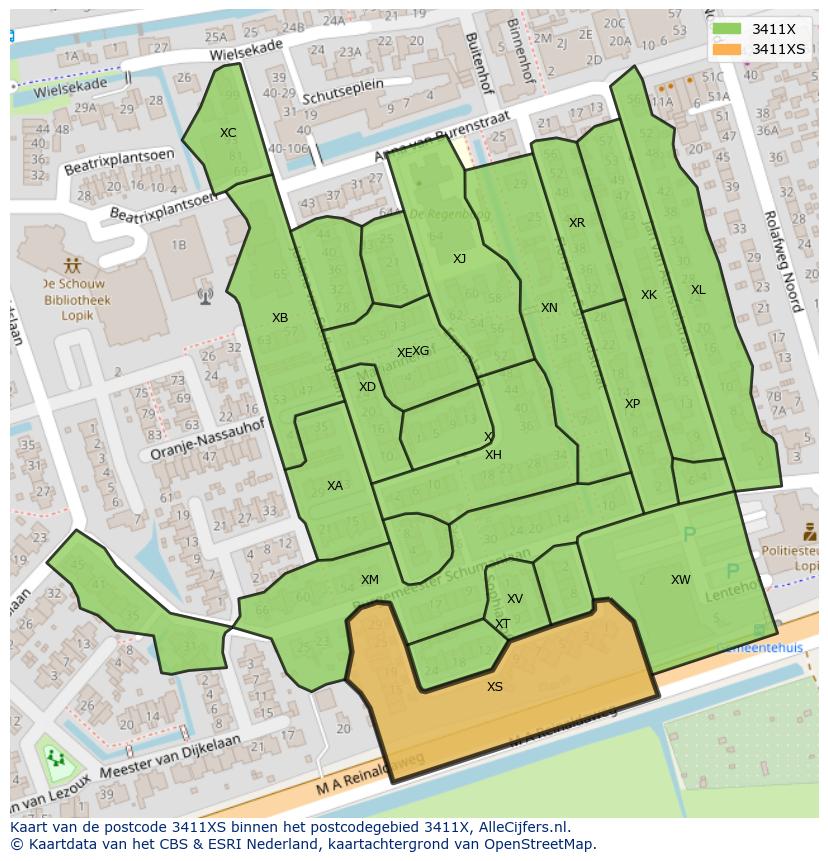 Afbeelding van het postcodegebied 3411 XS op de kaart.