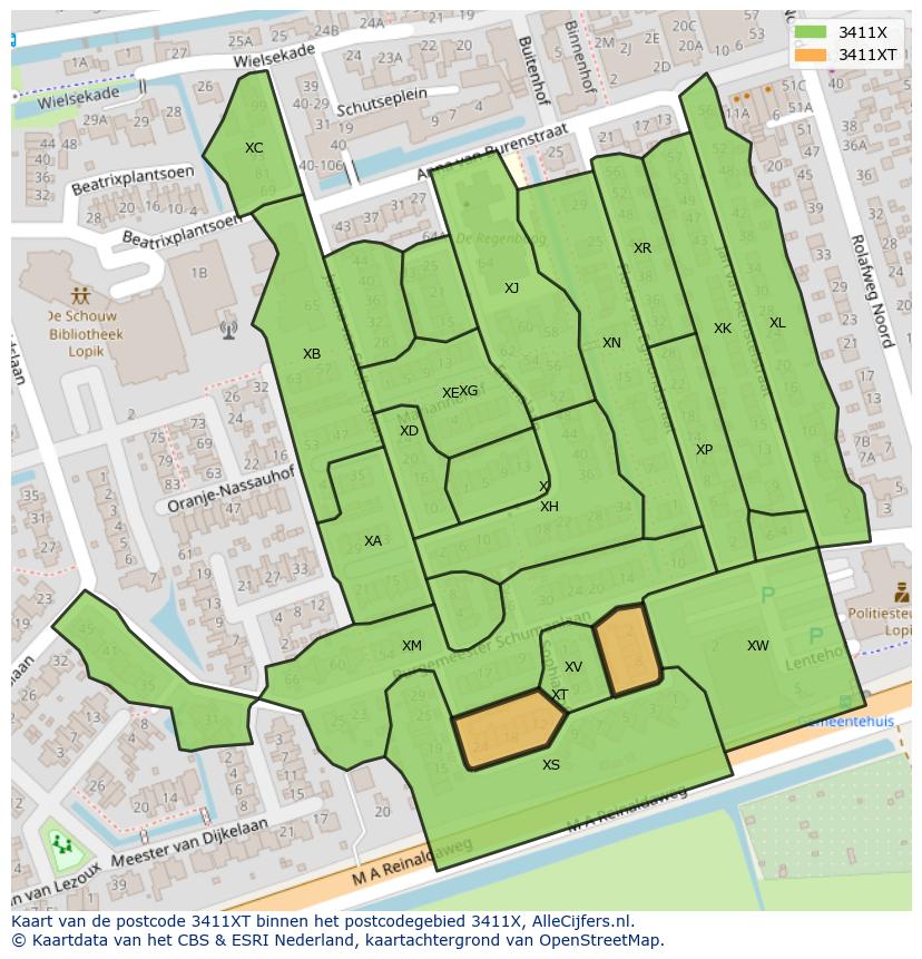 Afbeelding van het postcodegebied 3411 XT op de kaart.