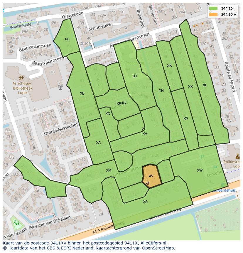 Afbeelding van het postcodegebied 3411 XV op de kaart.