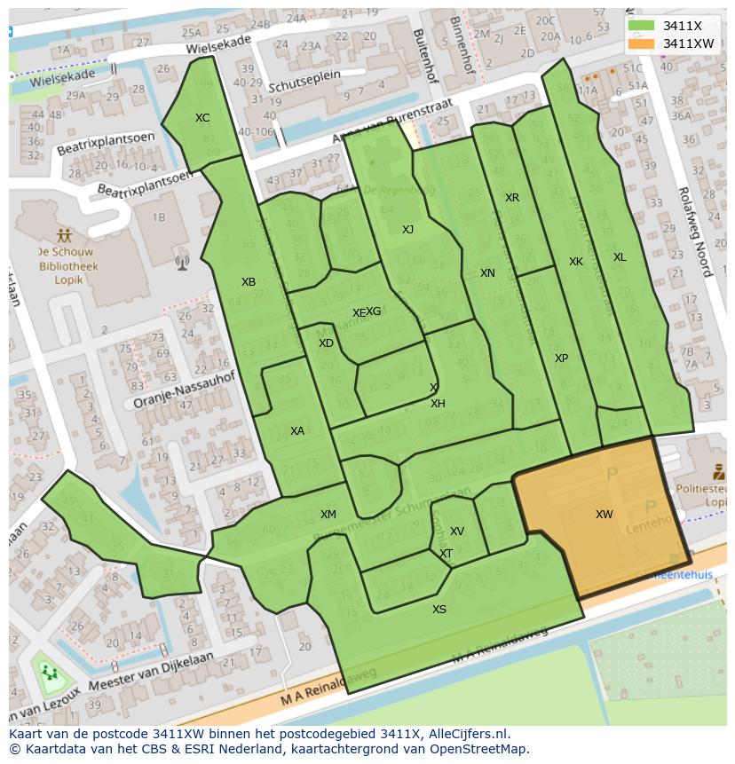 Afbeelding van het postcodegebied 3411 XW op de kaart.