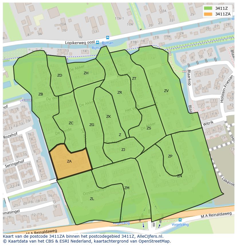Afbeelding van het postcodegebied 3411 ZA op de kaart.