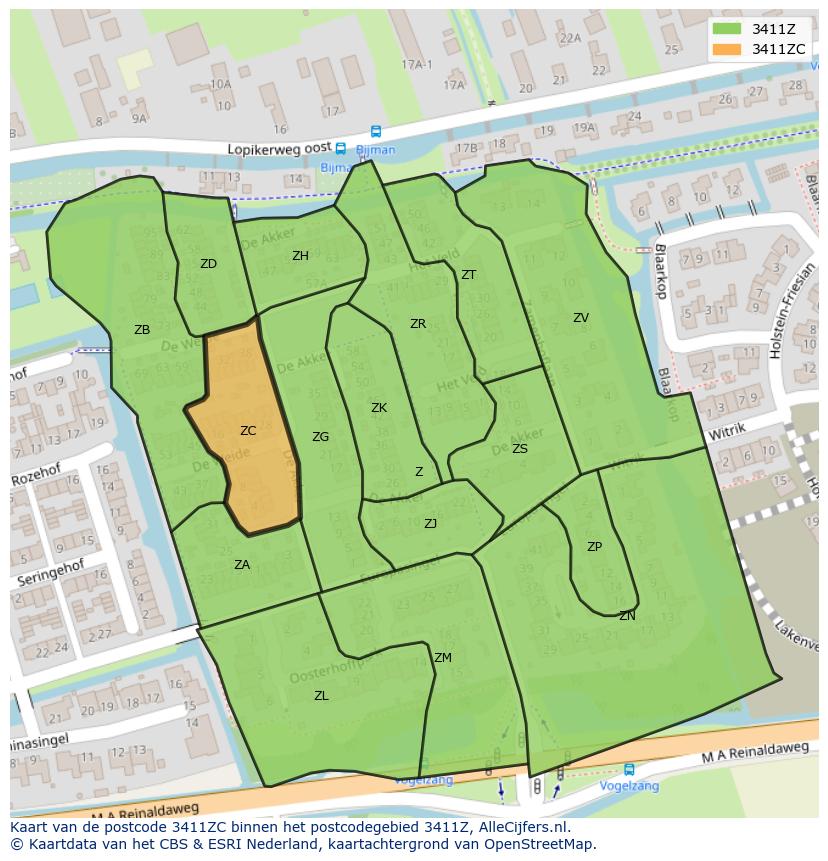 Afbeelding van het postcodegebied 3411 ZC op de kaart.