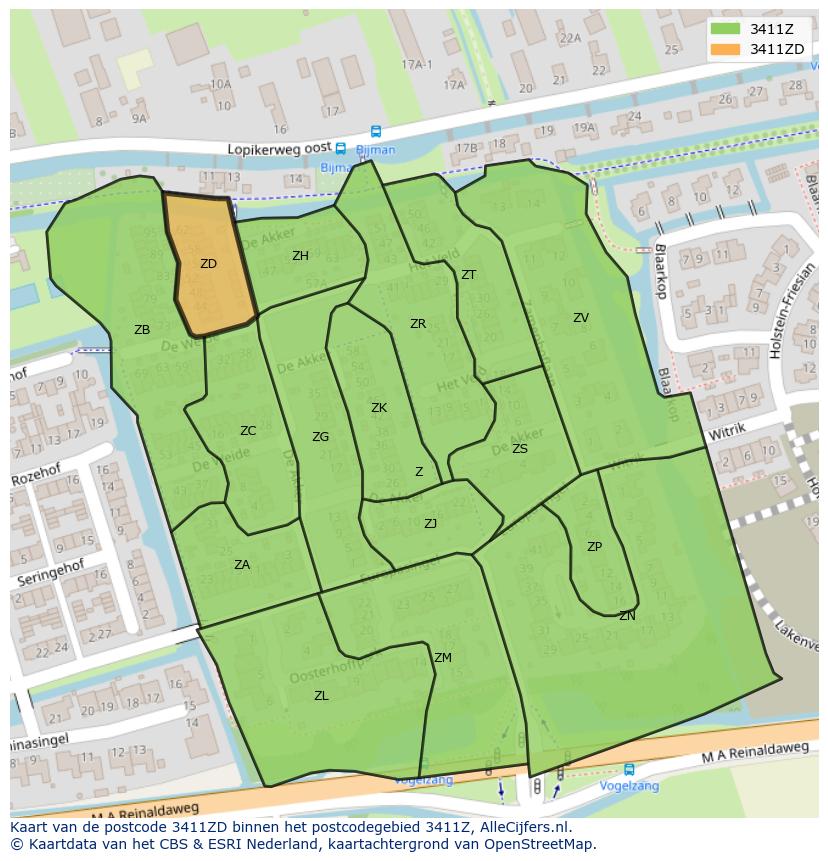 Afbeelding van het postcodegebied 3411 ZD op de kaart.