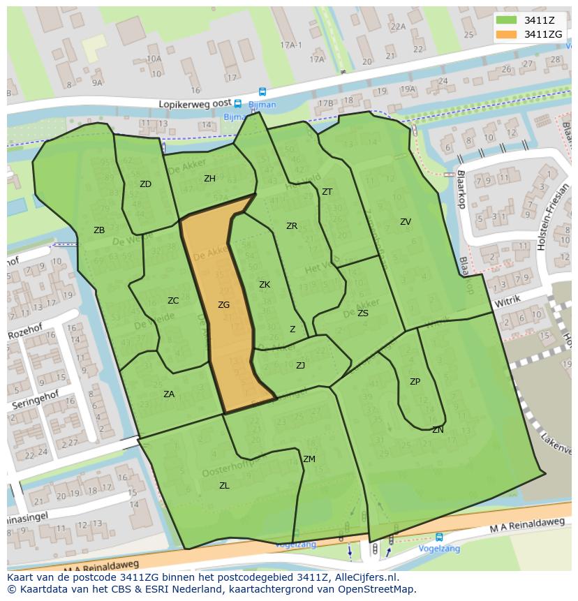 Afbeelding van het postcodegebied 3411 ZG op de kaart.