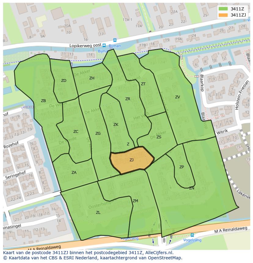 Afbeelding van het postcodegebied 3411 ZJ op de kaart.