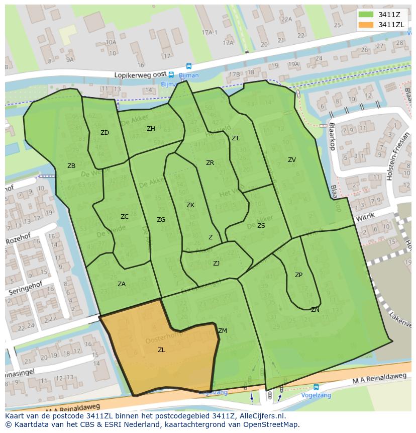 Afbeelding van het postcodegebied 3411 ZL op de kaart.