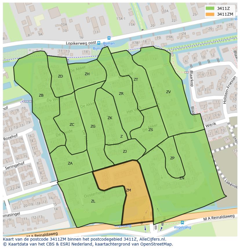 Afbeelding van het postcodegebied 3411 ZM op de kaart.