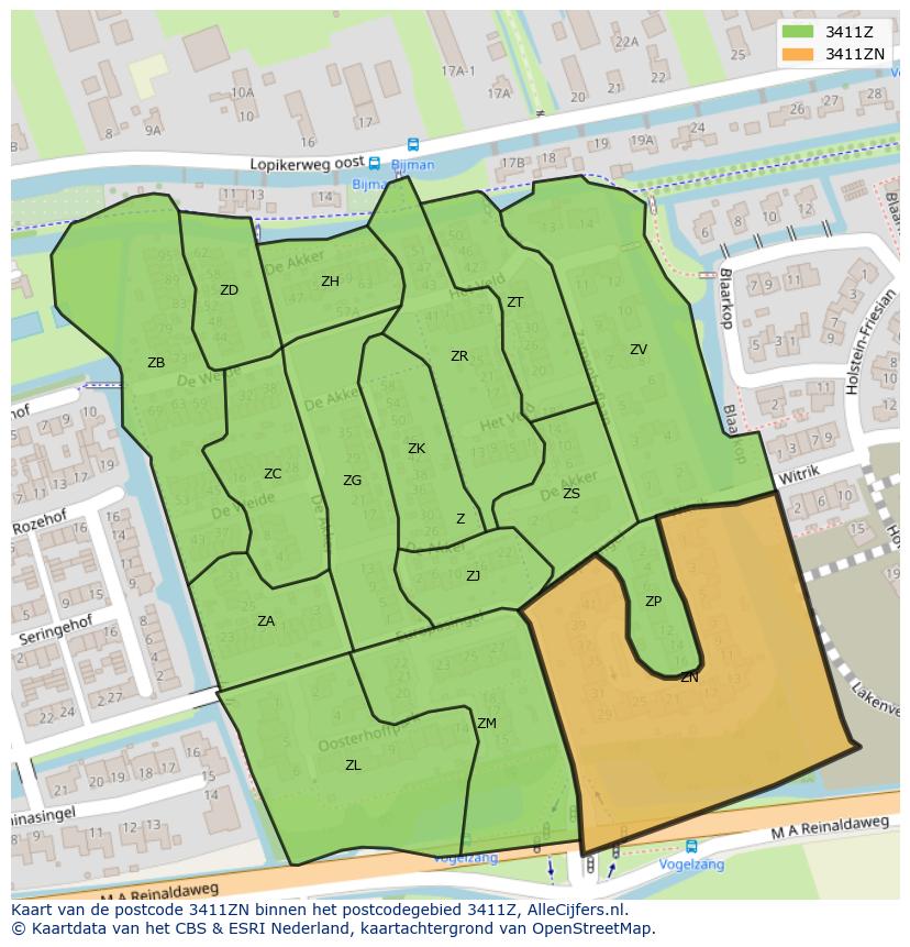 Afbeelding van het postcodegebied 3411 ZN op de kaart.