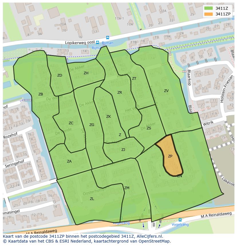 Afbeelding van het postcodegebied 3411 ZP op de kaart.