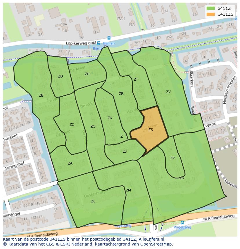 Afbeelding van het postcodegebied 3411 ZS op de kaart.