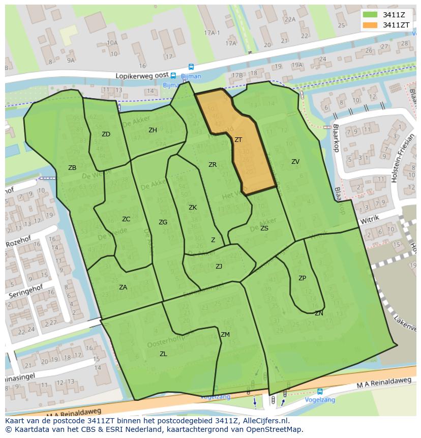 Afbeelding van het postcodegebied 3411 ZT op de kaart.