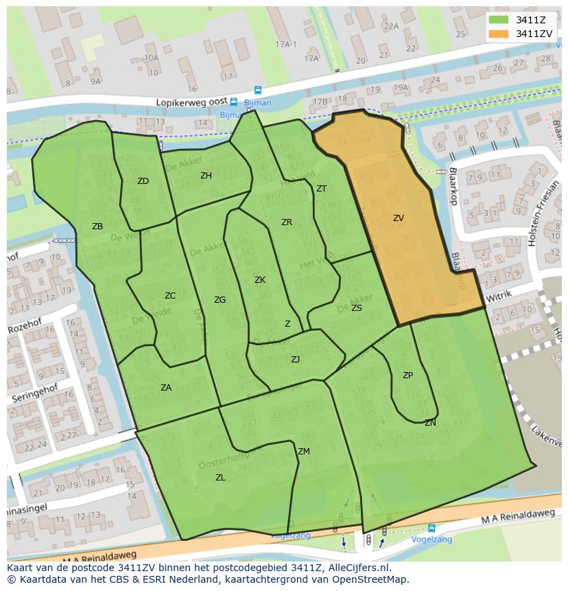Afbeelding van het postcodegebied 3411 ZV op de kaart.