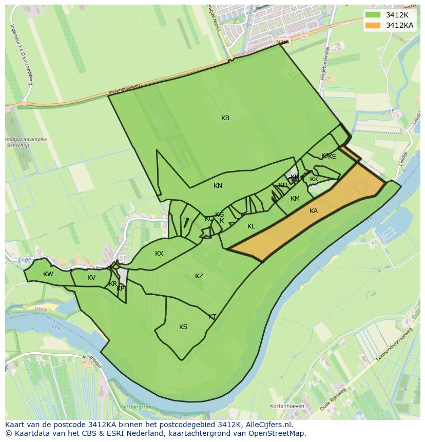 Afbeelding van het postcodegebied 3412 KA op de kaart.