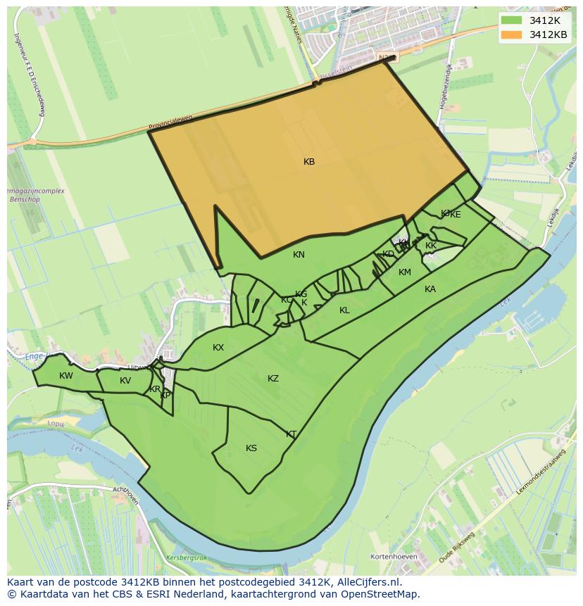 Afbeelding van het postcodegebied 3412 KB op de kaart.