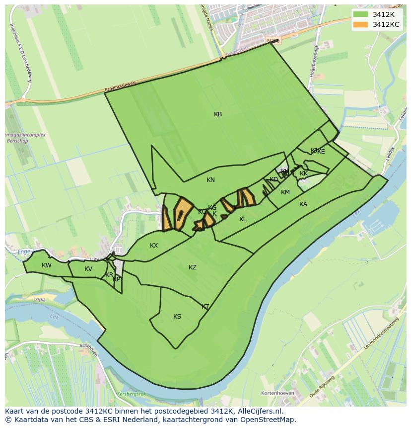 Afbeelding van het postcodegebied 3412 KC op de kaart.