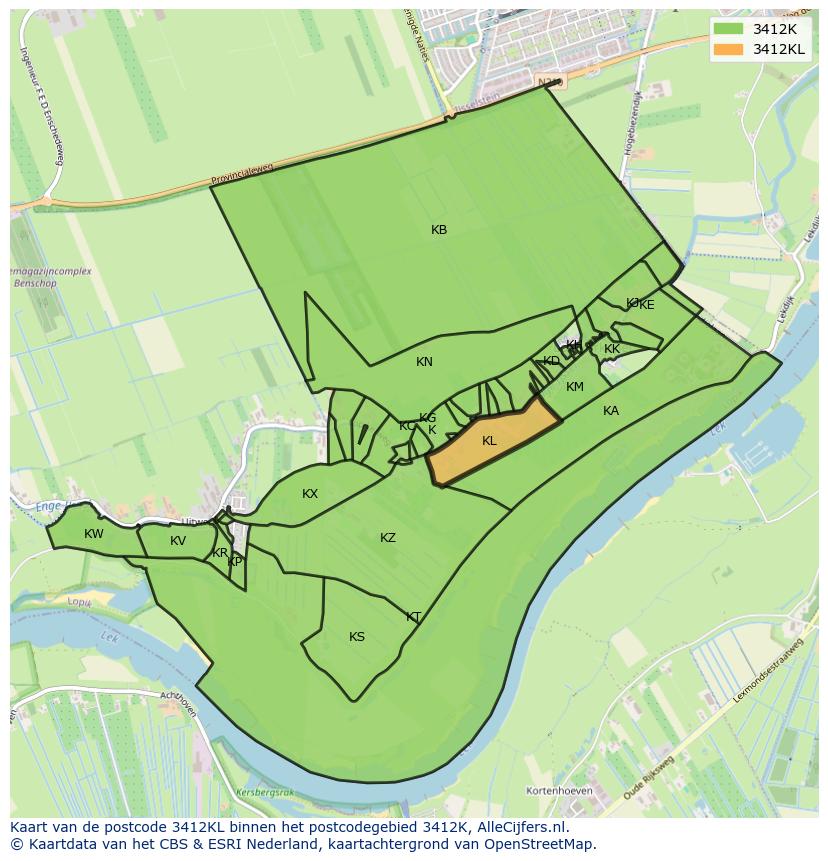 Afbeelding van het postcodegebied 3412 KL op de kaart.