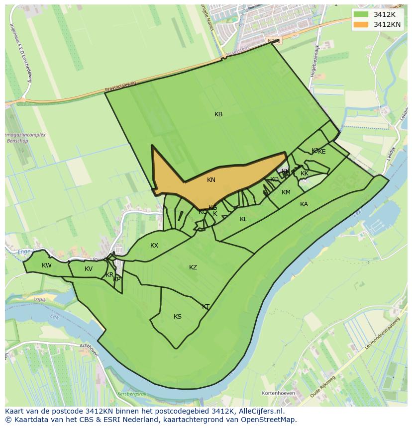 Afbeelding van het postcodegebied 3412 KN op de kaart.
