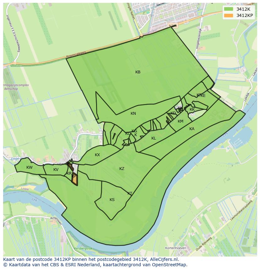 Afbeelding van het postcodegebied 3412 KP op de kaart.