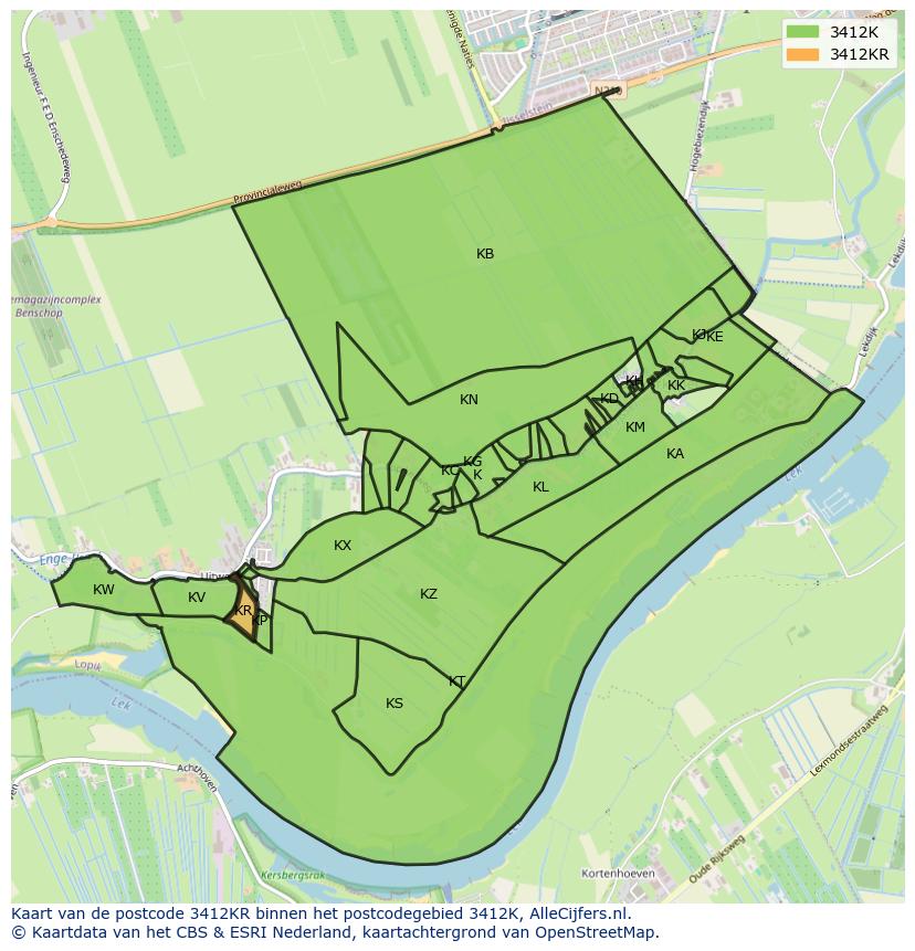 Afbeelding van het postcodegebied 3412 KR op de kaart.