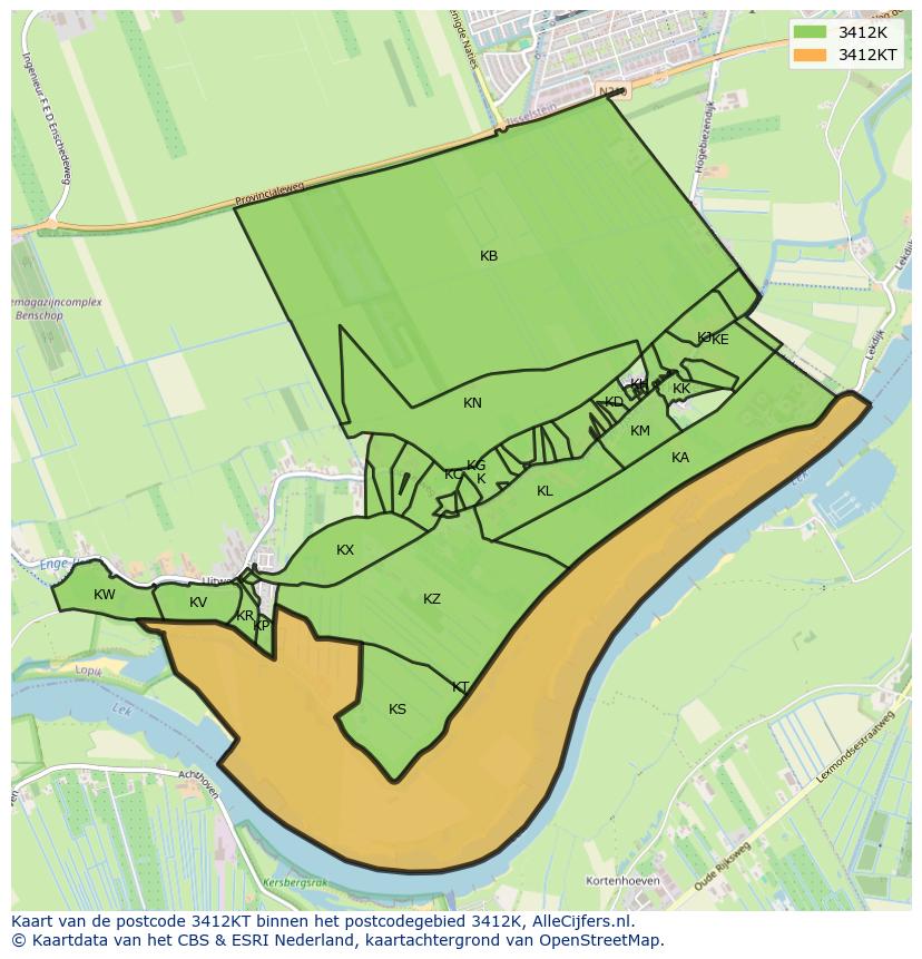 Afbeelding van het postcodegebied 3412 KT op de kaart.