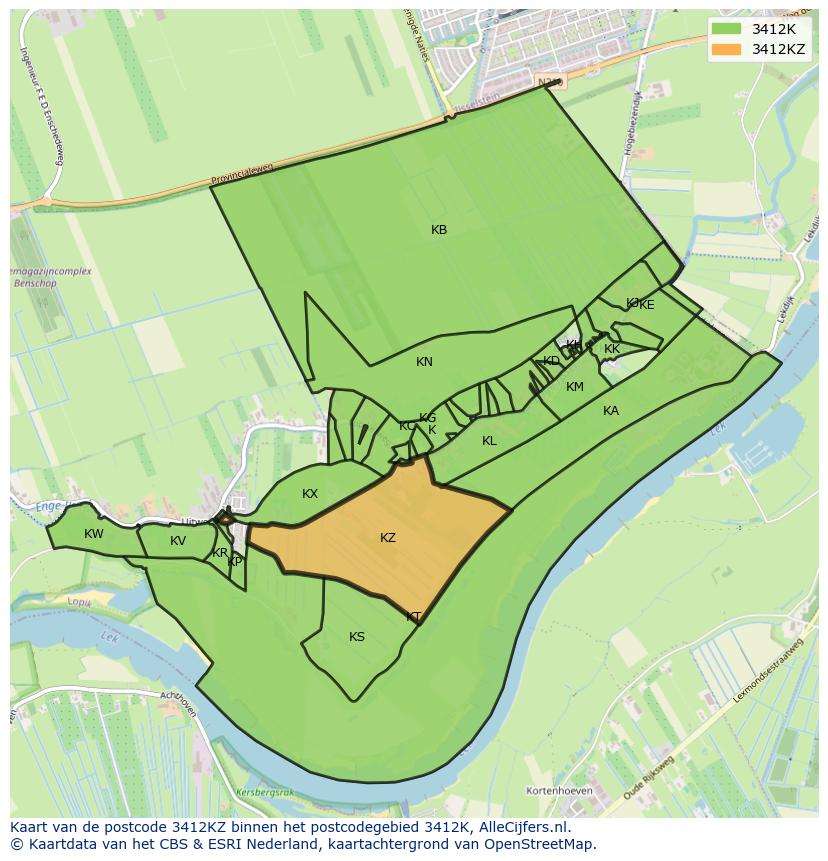 Afbeelding van het postcodegebied 3412 KZ op de kaart.