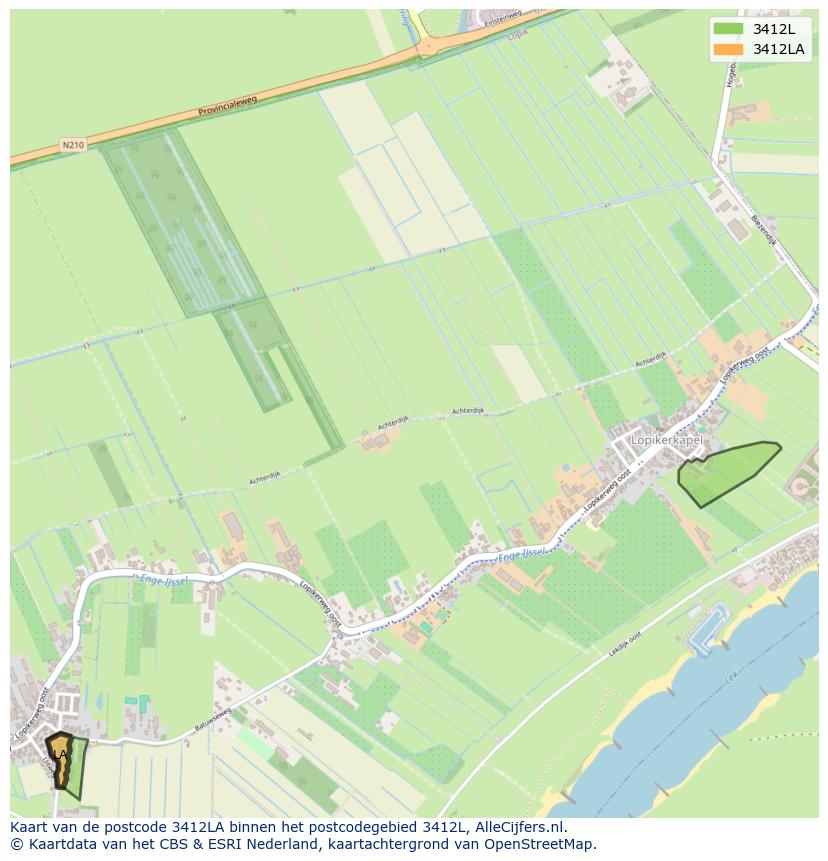 Afbeelding van het postcodegebied 3412 LA op de kaart.
