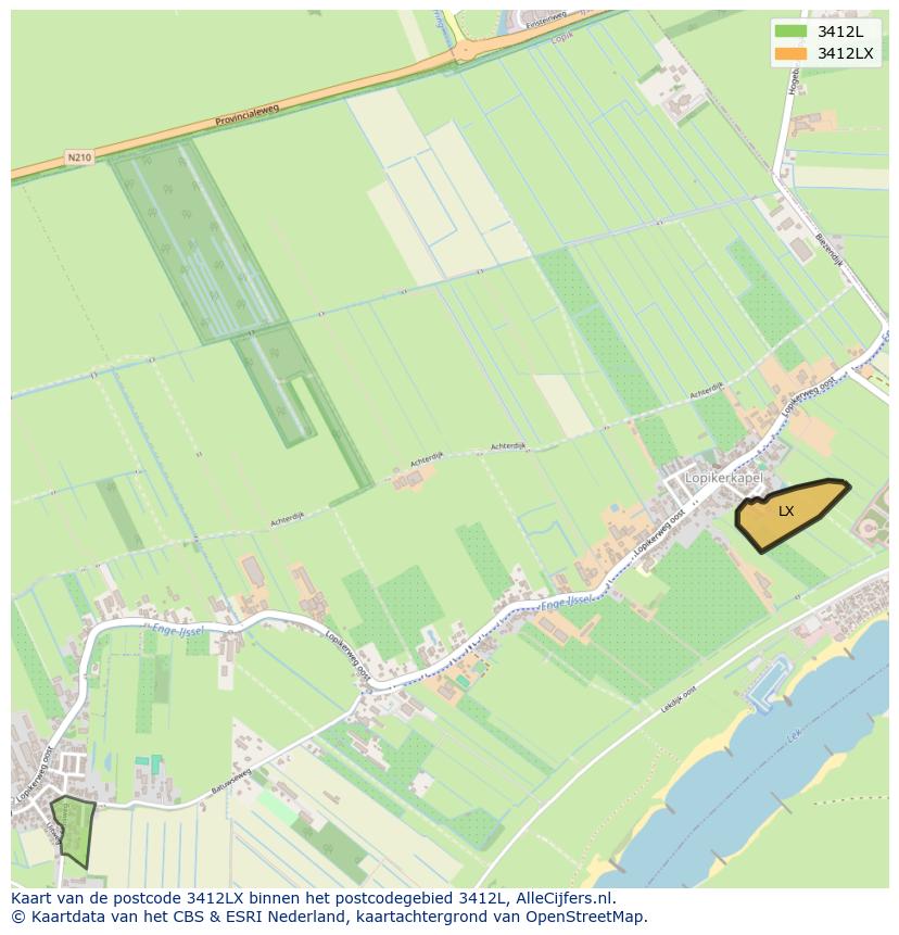 Afbeelding van het postcodegebied 3412 LX op de kaart.
