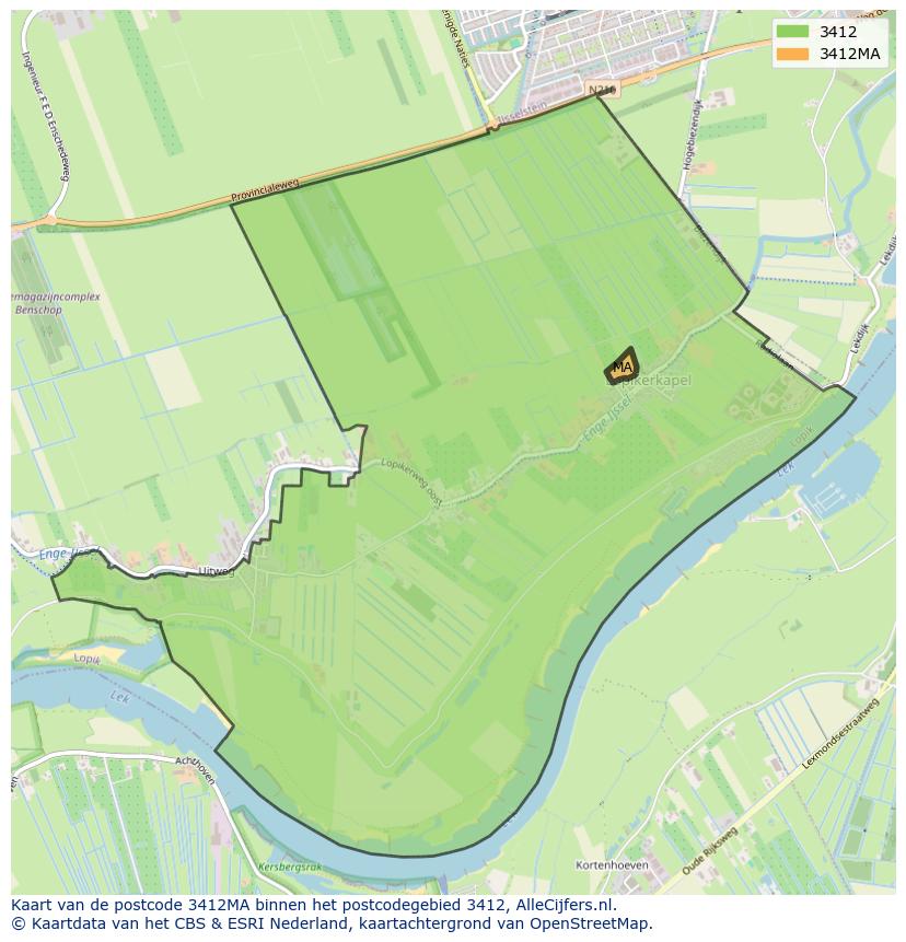 Afbeelding van het postcodegebied 3412 MA op de kaart.
