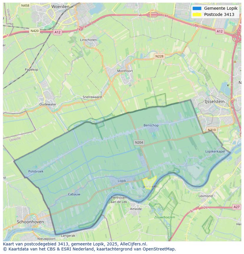 Afbeelding van het postcodegebied 3413 op de kaart.