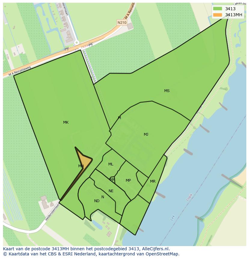 Afbeelding van het postcodegebied 3413 MH op de kaart.