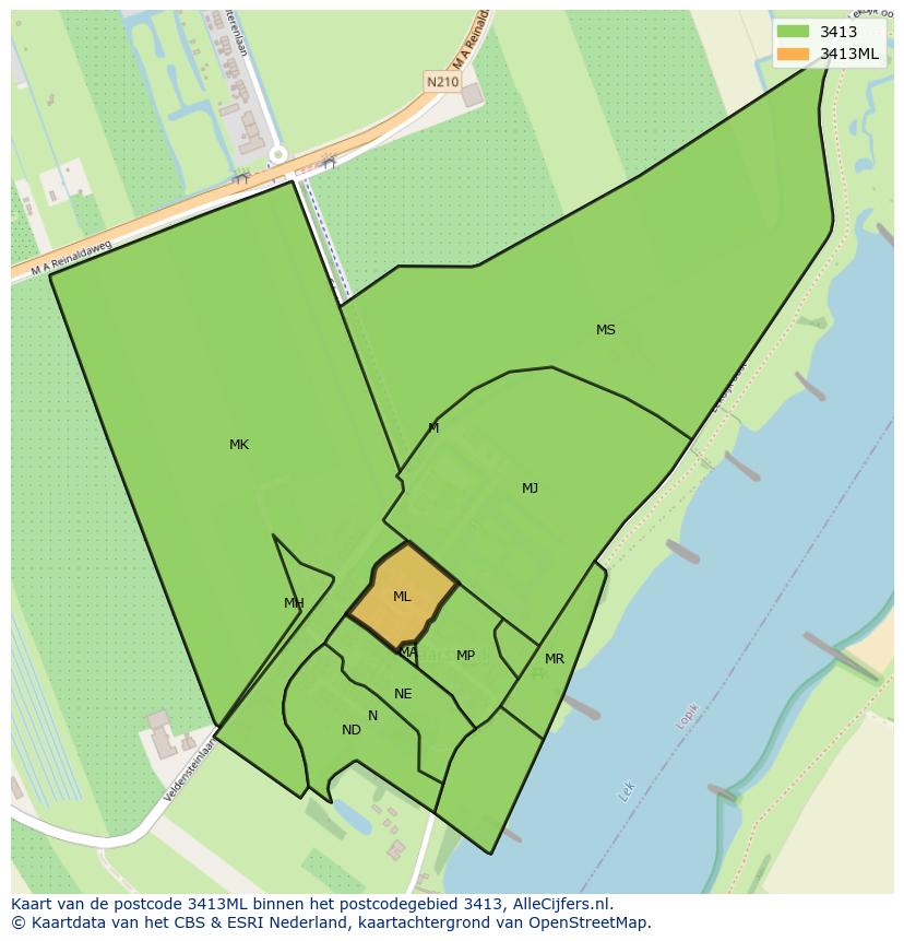 Afbeelding van het postcodegebied 3413 ML op de kaart.