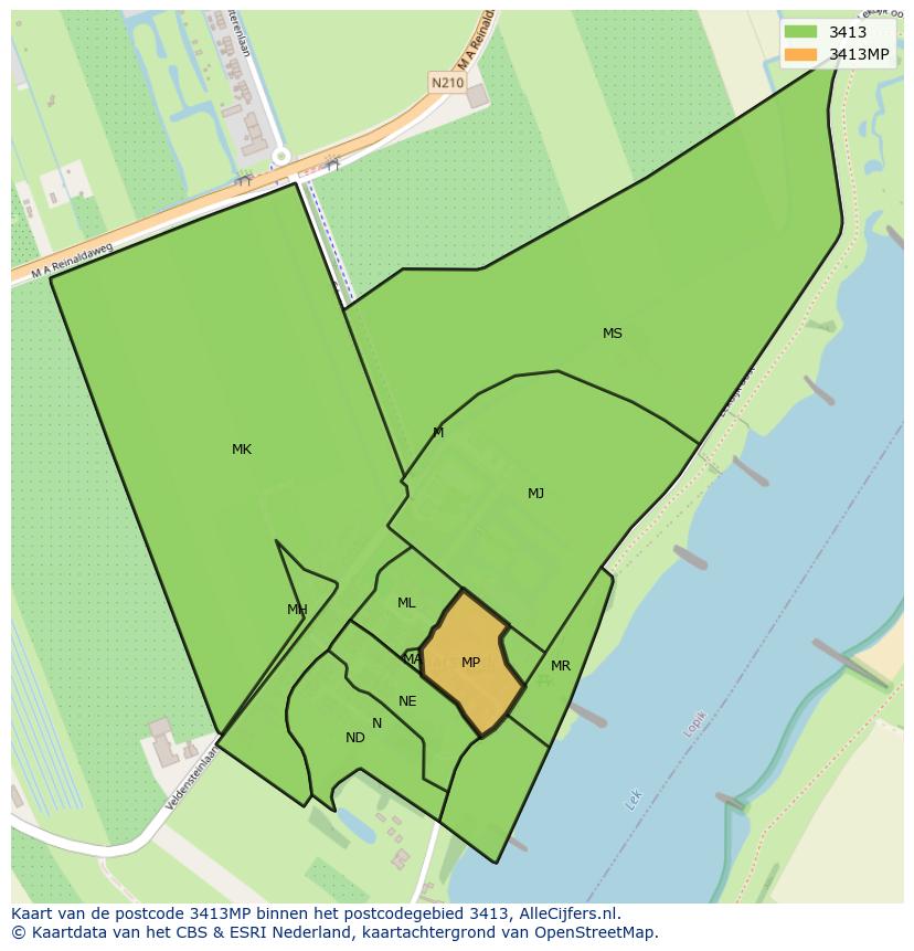 Afbeelding van het postcodegebied 3413 MP op de kaart.