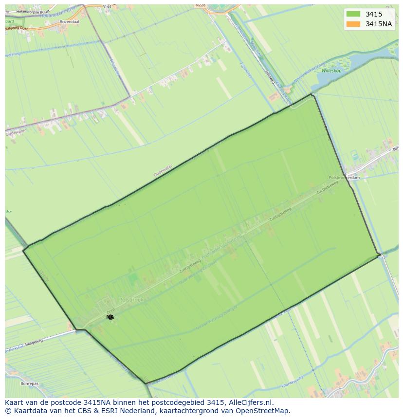 Afbeelding van het postcodegebied 3415 NA op de kaart.