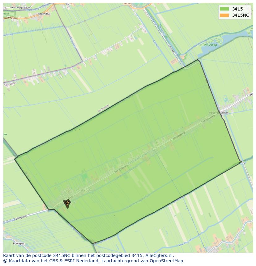 Afbeelding van het postcodegebied 3415 NC op de kaart.