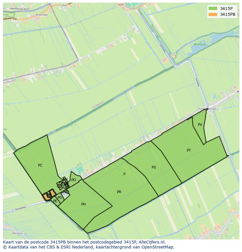 Afbeelding van het postcodegebied 3415 PB op de kaart.