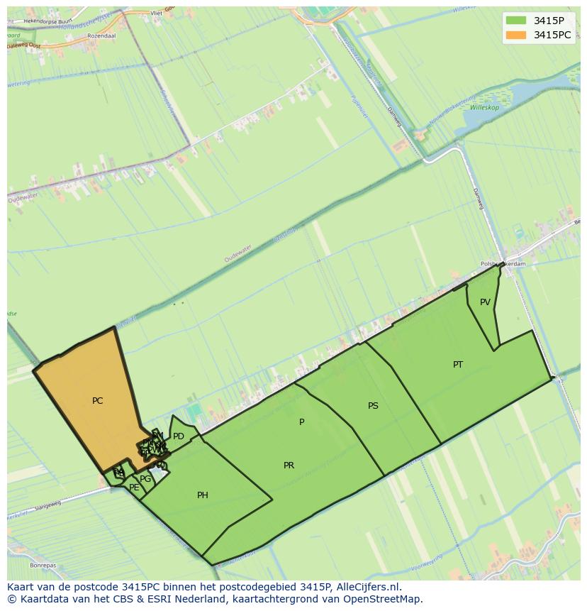 Afbeelding van het postcodegebied 3415 PC op de kaart.