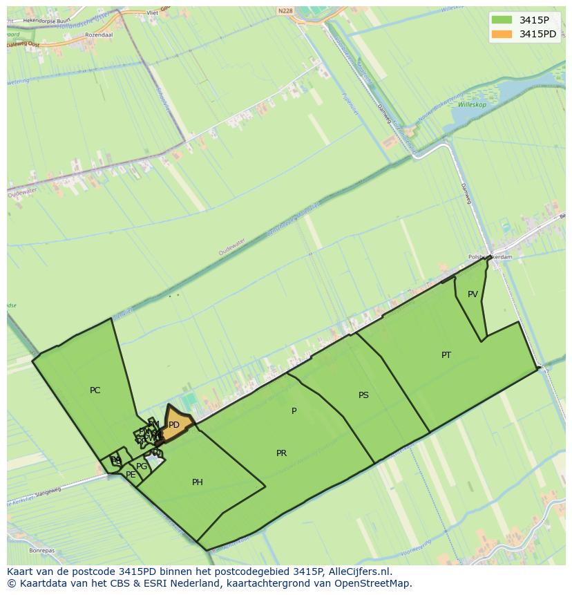 Afbeelding van het postcodegebied 3415 PD op de kaart.