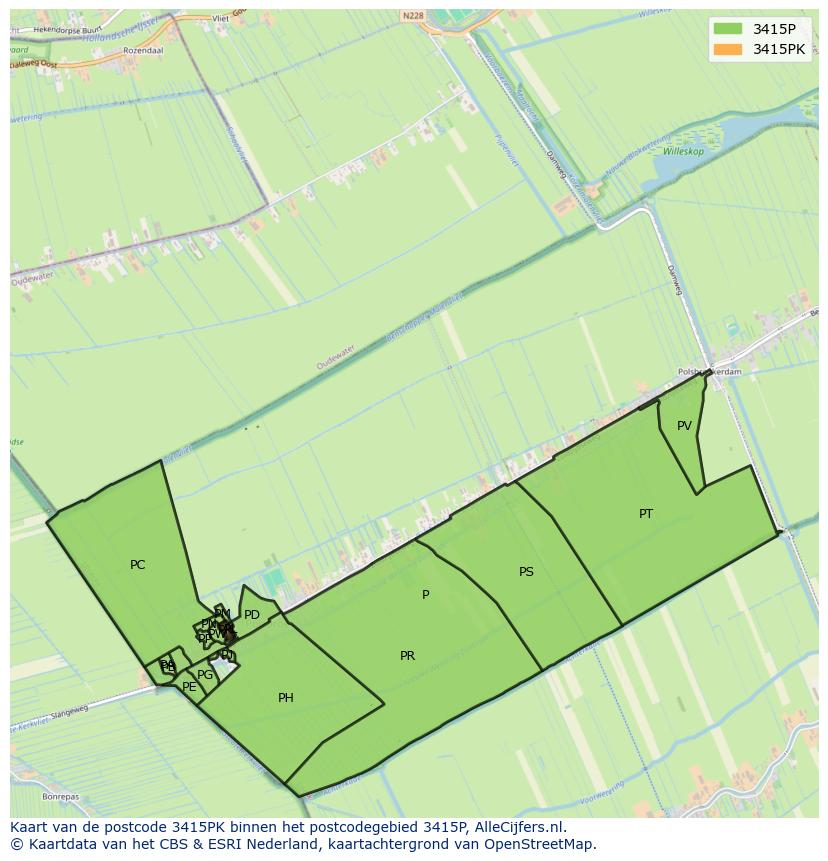 Afbeelding van het postcodegebied 3415 PK op de kaart.