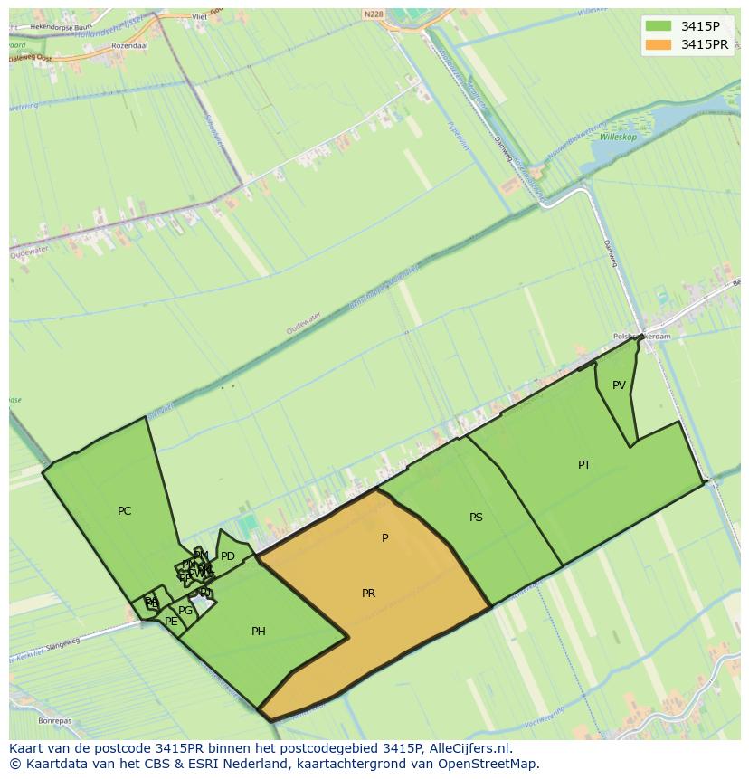 Afbeelding van het postcodegebied 3415 PR op de kaart.