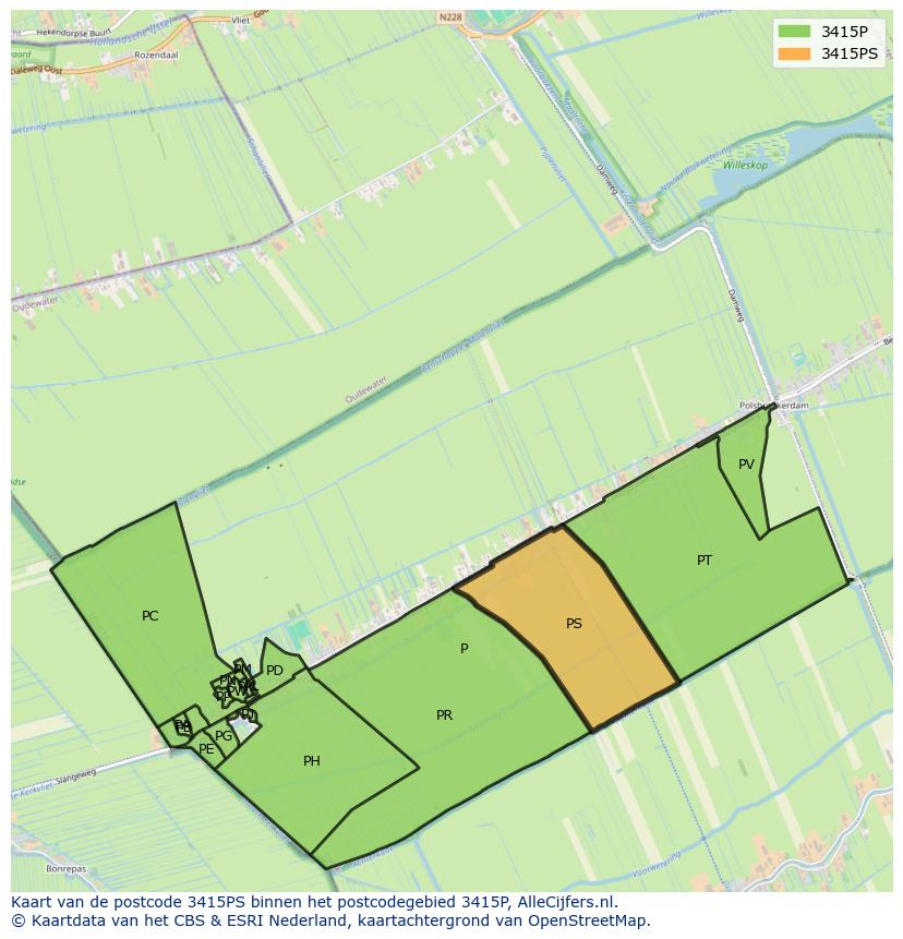 Afbeelding van het postcodegebied 3415 PS op de kaart.