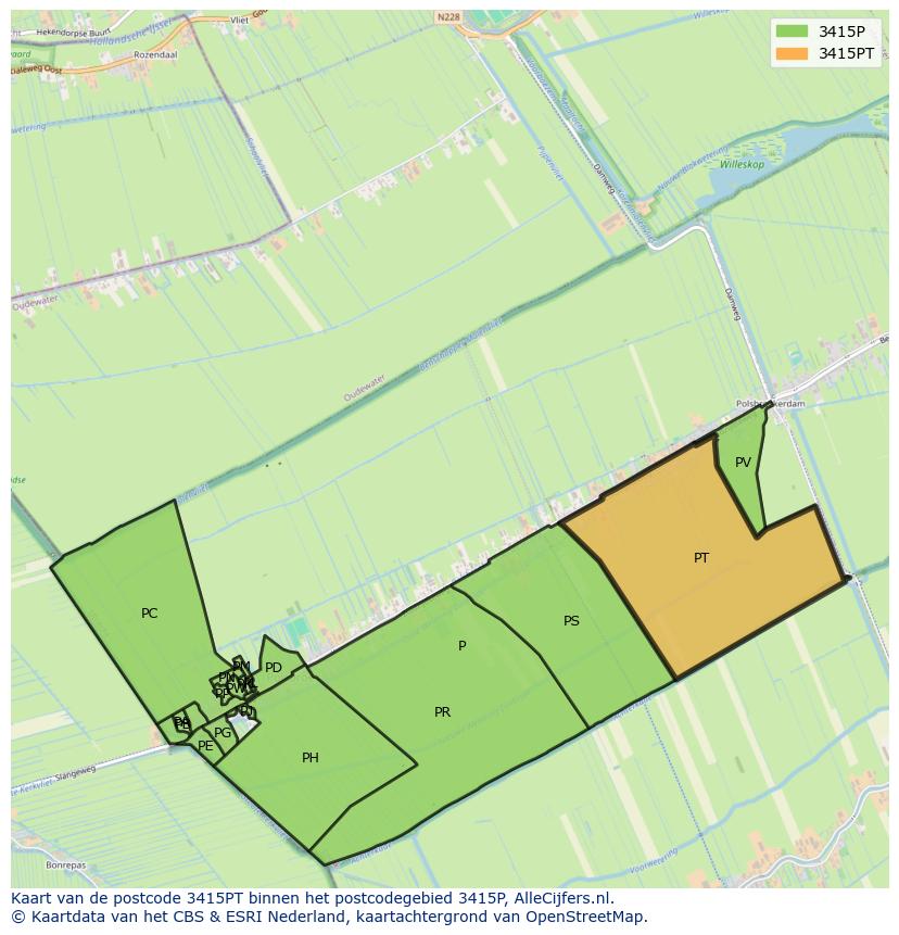Afbeelding van het postcodegebied 3415 PT op de kaart.