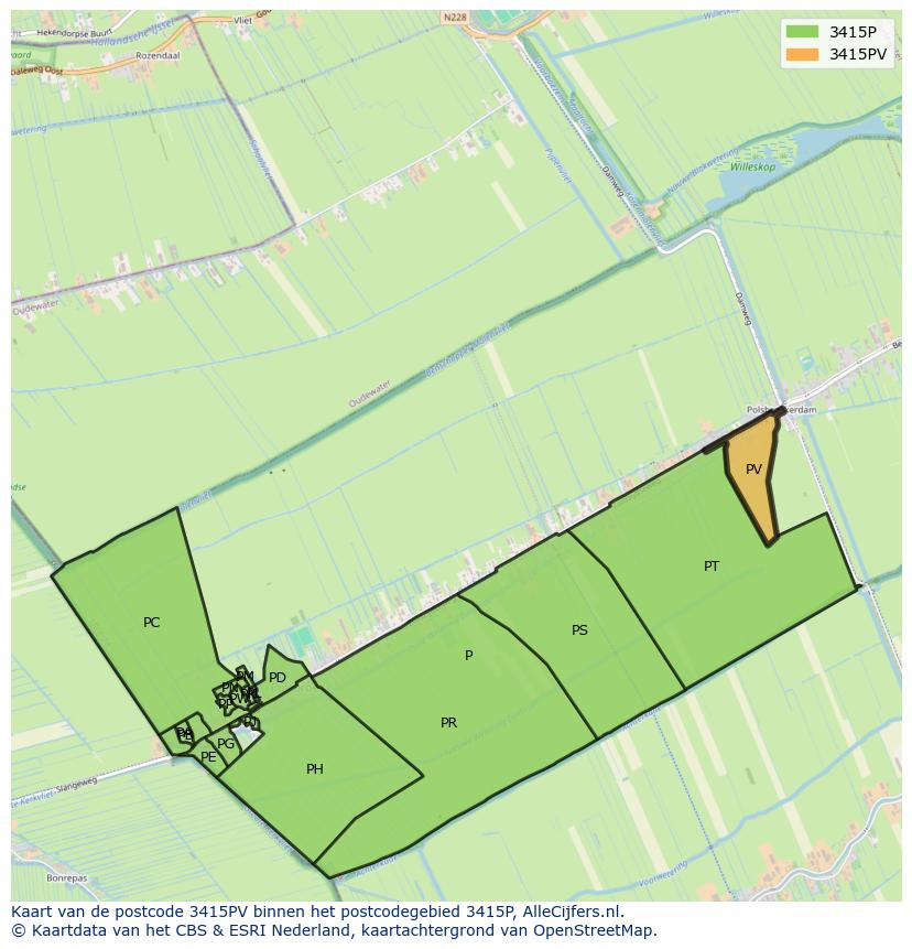 Afbeelding van het postcodegebied 3415 PV op de kaart.