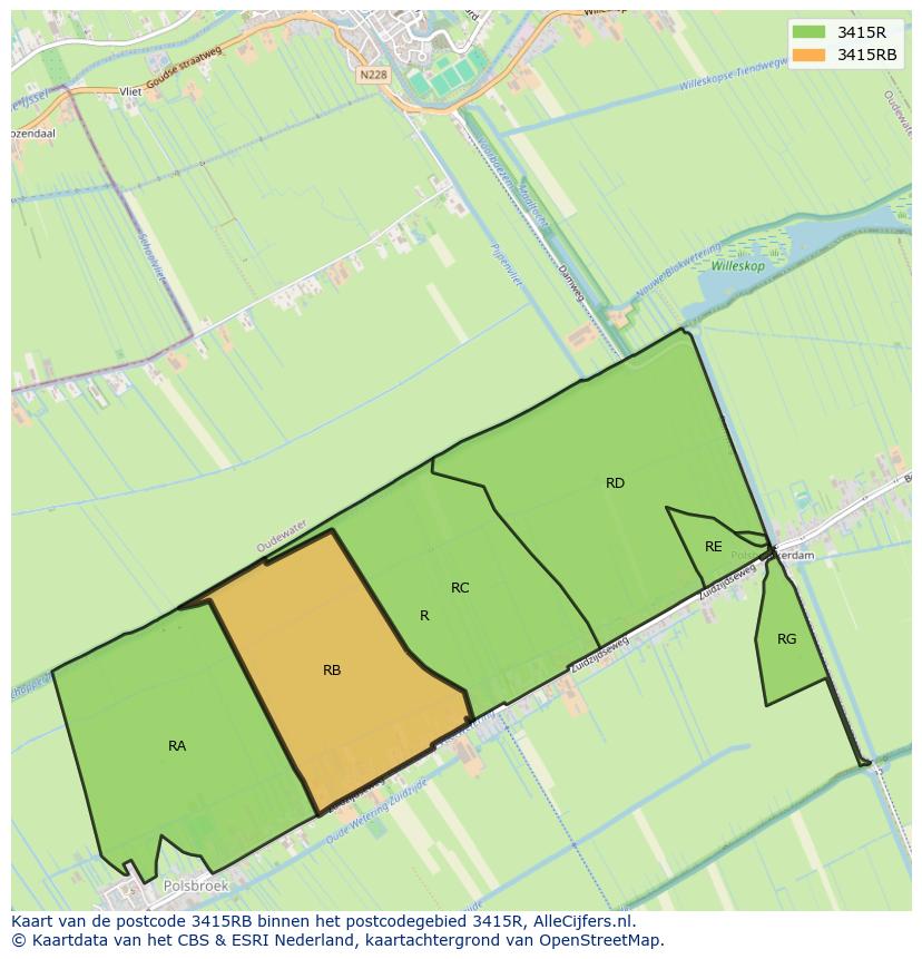 Afbeelding van het postcodegebied 3415 RB op de kaart.