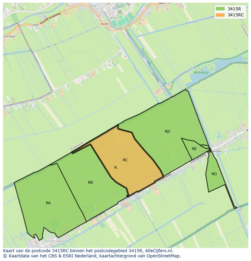 Afbeelding van het postcodegebied 3415 RC op de kaart.