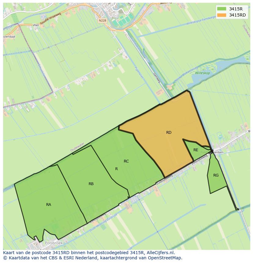 Afbeelding van het postcodegebied 3415 RD op de kaart.