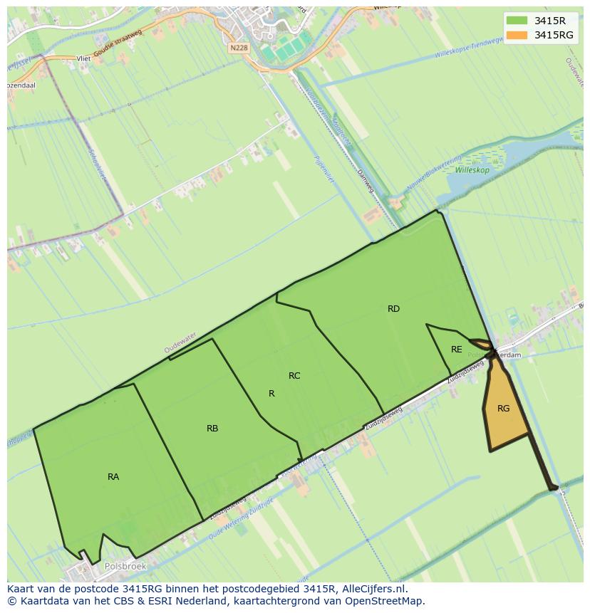 Afbeelding van het postcodegebied 3415 RG op de kaart.