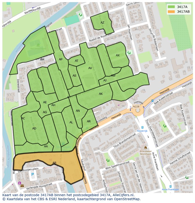 Afbeelding van het postcodegebied 3417 AB op de kaart.